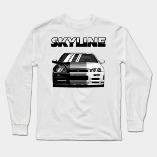 Nissan Skyline r34 GTR White Grey and Black, JDM Car Long Sleeve T-Shirt